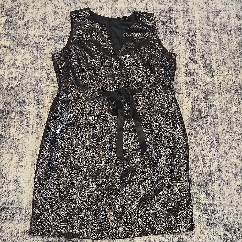 Metallic Print Black and Silver Paisley Baroque Dress